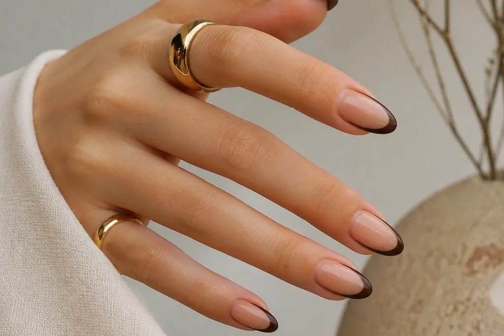 With storage brown french tip nails