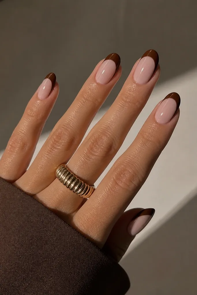 With storage brown french tip nails