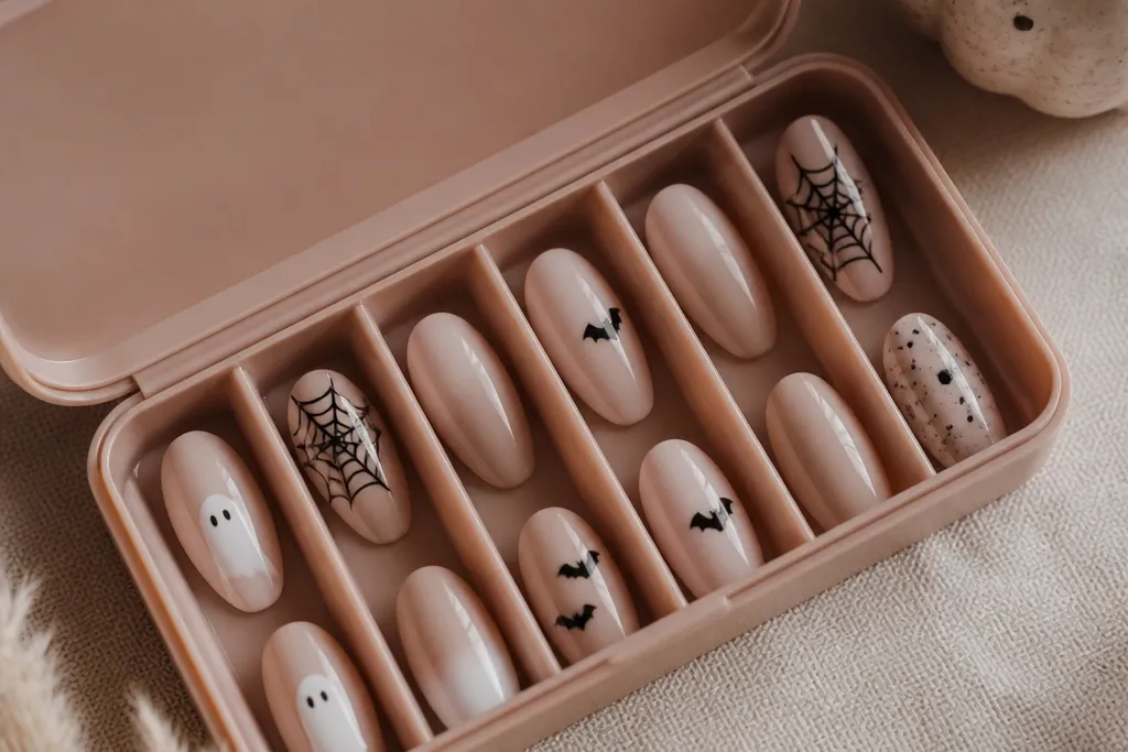 With storage simple halloween almond nails