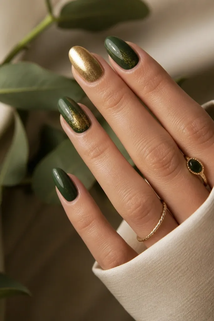 Year round green and gold nails